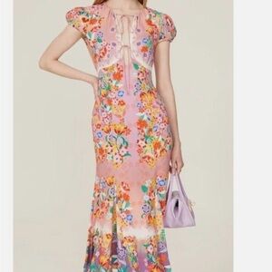 SALONI Orange and Pink Ruffled Tiered Maxi Sundress